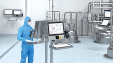 HMI systems from Pepperl+Fuchs used by the operating personnel in pharma production.